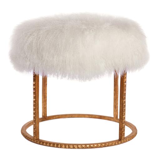 Stud PoufGold LeafWhite Fur, Seating by Global Views, 21.5" height View 4