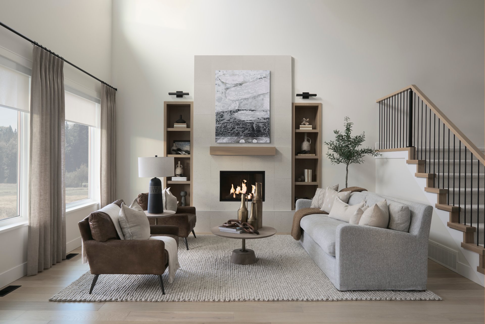 Maxwell 20' Round Light Brown Wood with Gold Metal Pedestal Side Table, Side & End Table by Mercana, 20" length x 20" width x 24" height View 2