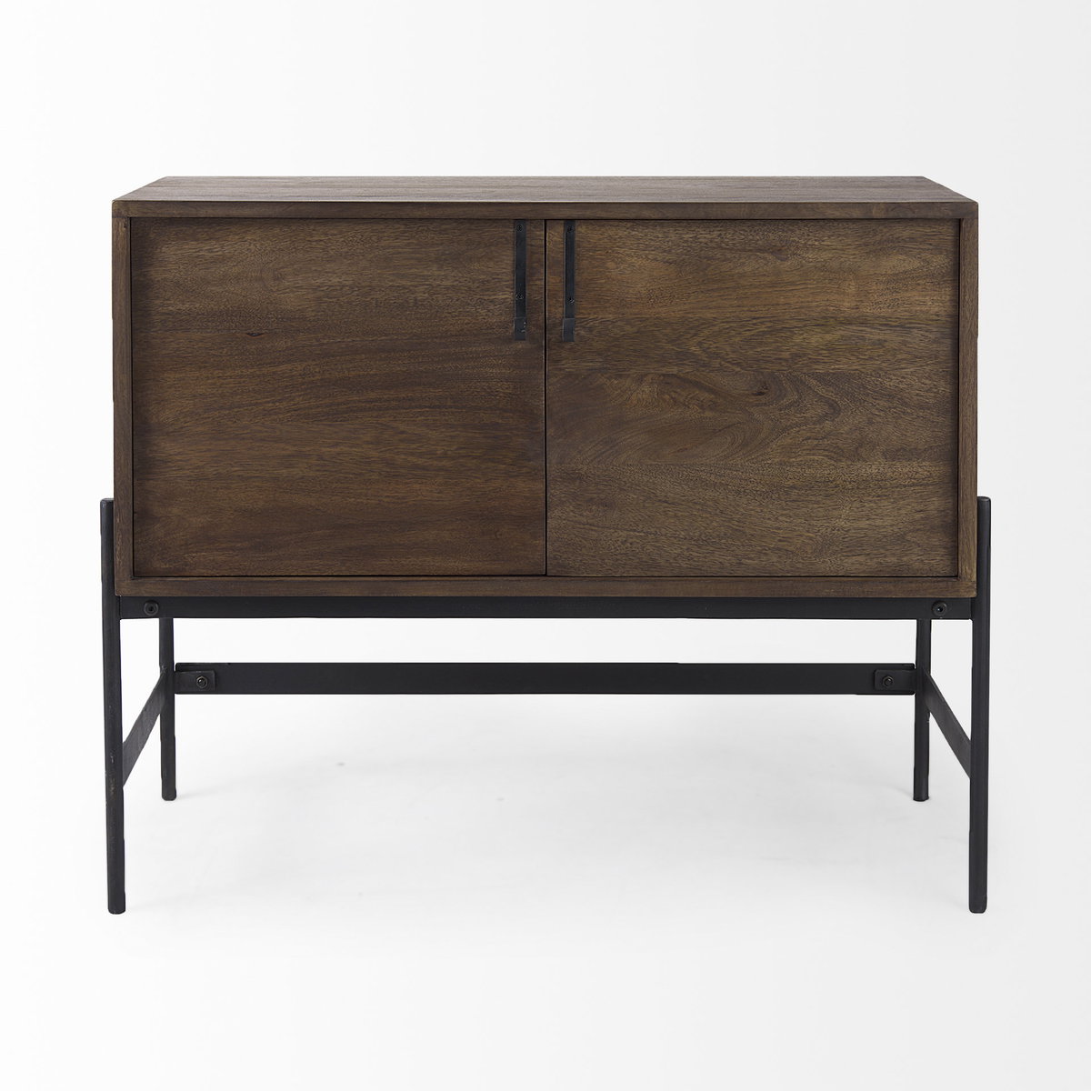 Glenn 38L x 16W x 30H Dark Brown Wood with Black Iron Frame, 2 Door Accent Cabinet, Cabinets & Chest by Mercana, 37.5" length x 16" width x 30" height View 4