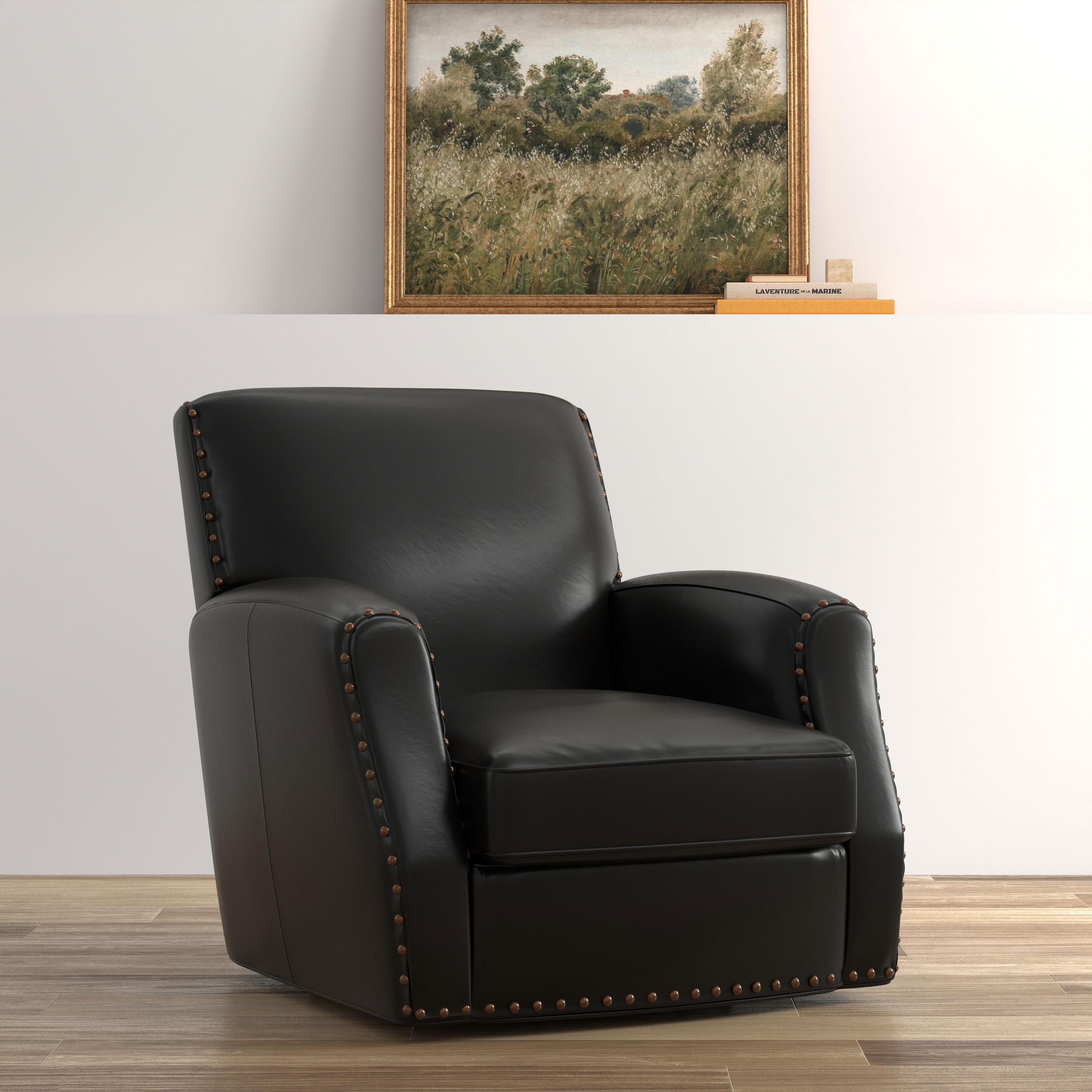 Taft Leather Swivel Chair, Onyx Black large image 