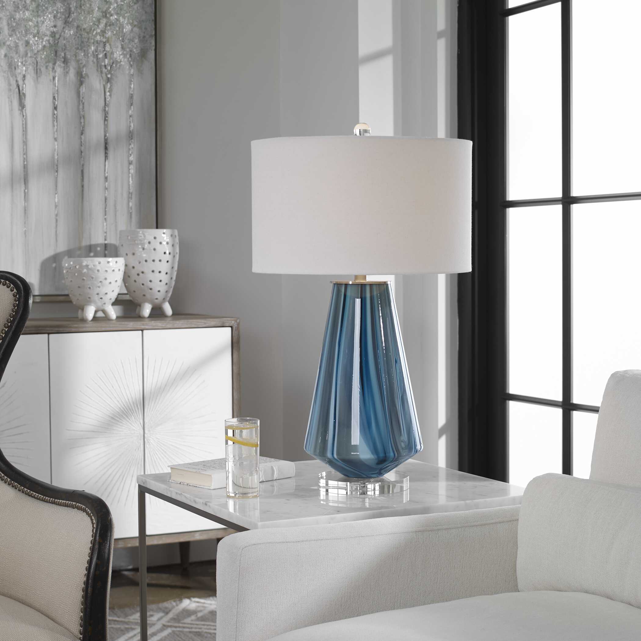 Pescara Teal-Gray Glass Lamp large image 