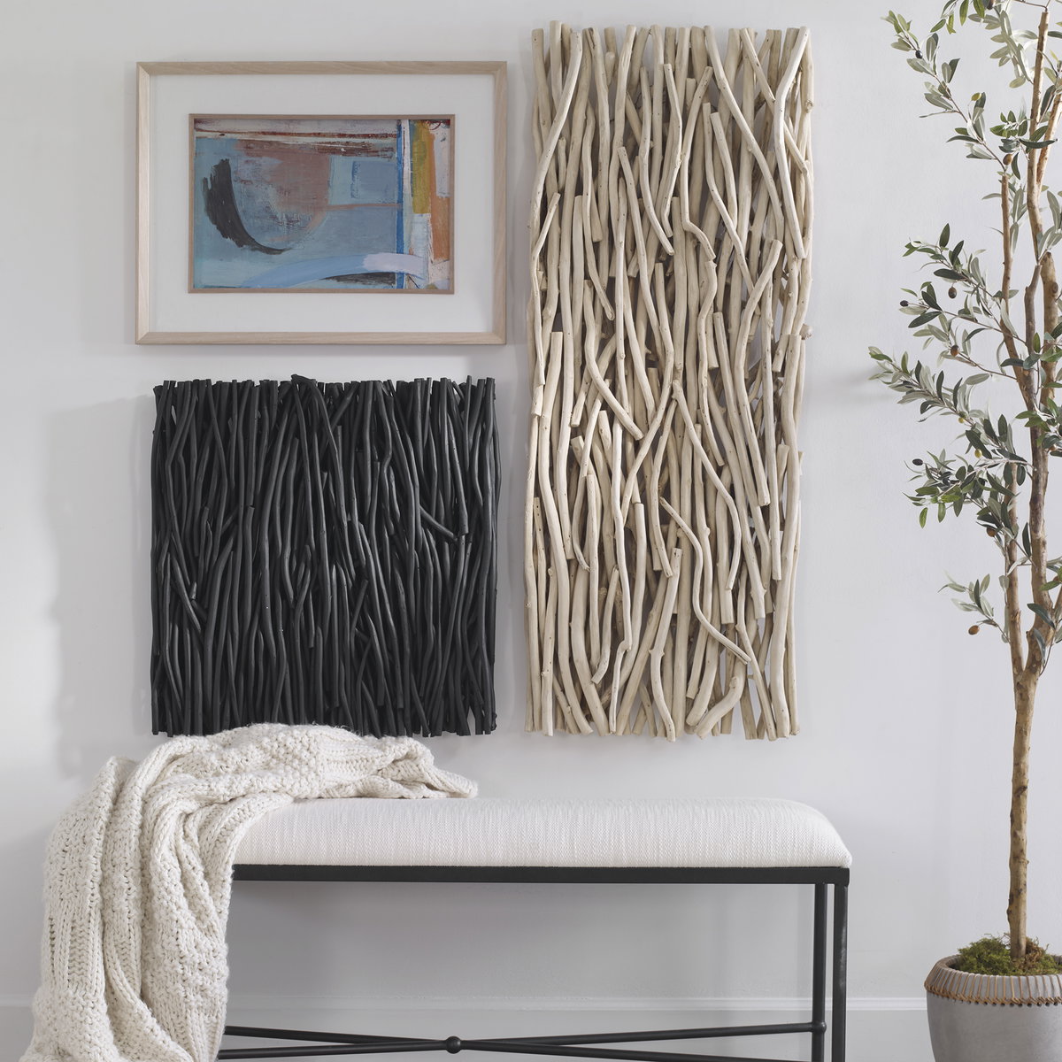 Gathered Teak Square Black Wood Wall Decor, Art by Uttermost, 24" width x 24" height x 3" depth View 2