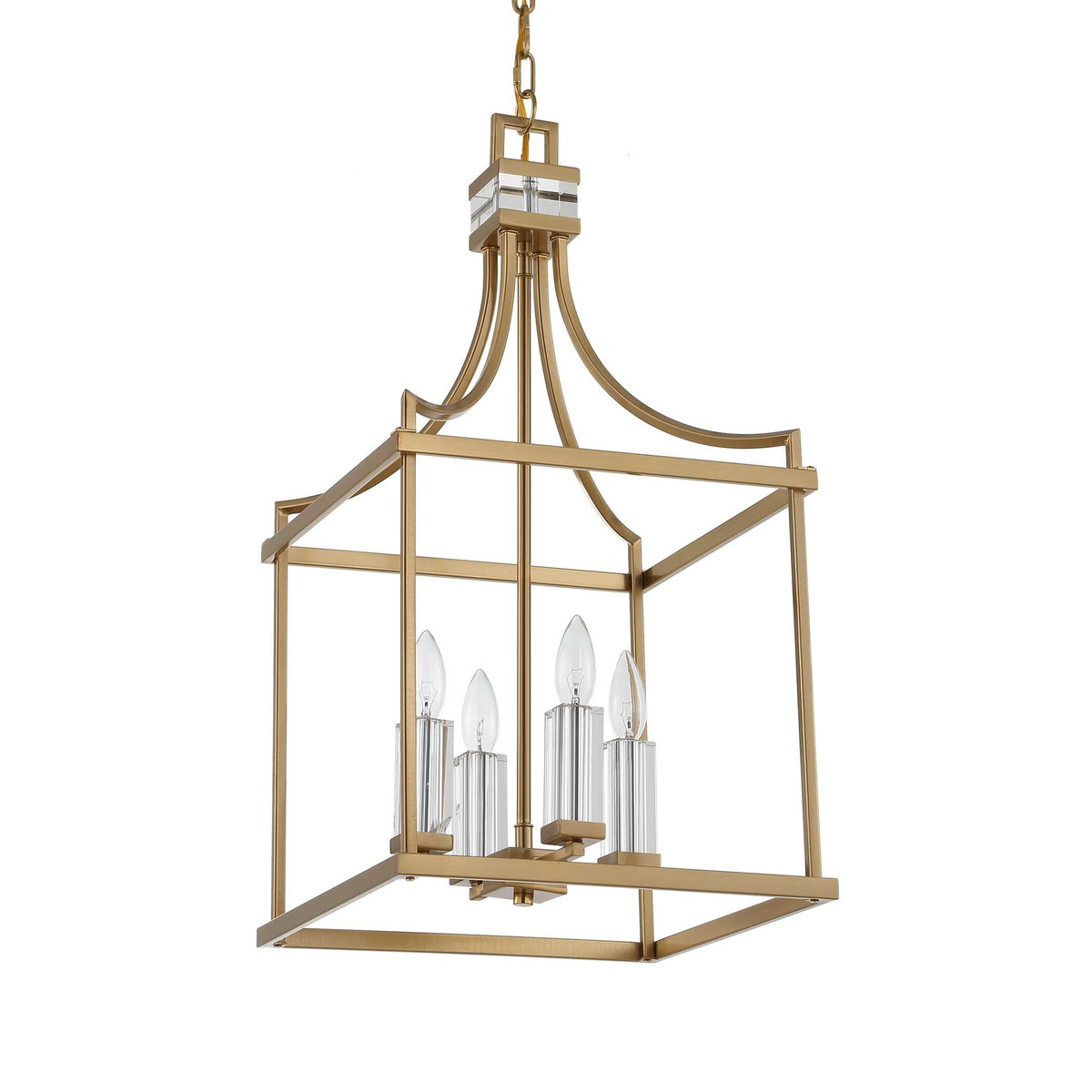 Montreal 4 Light Brass Lantern Pendant, by Uttermost, 13.87" width x 27.75" height x 13.87" depth View 3