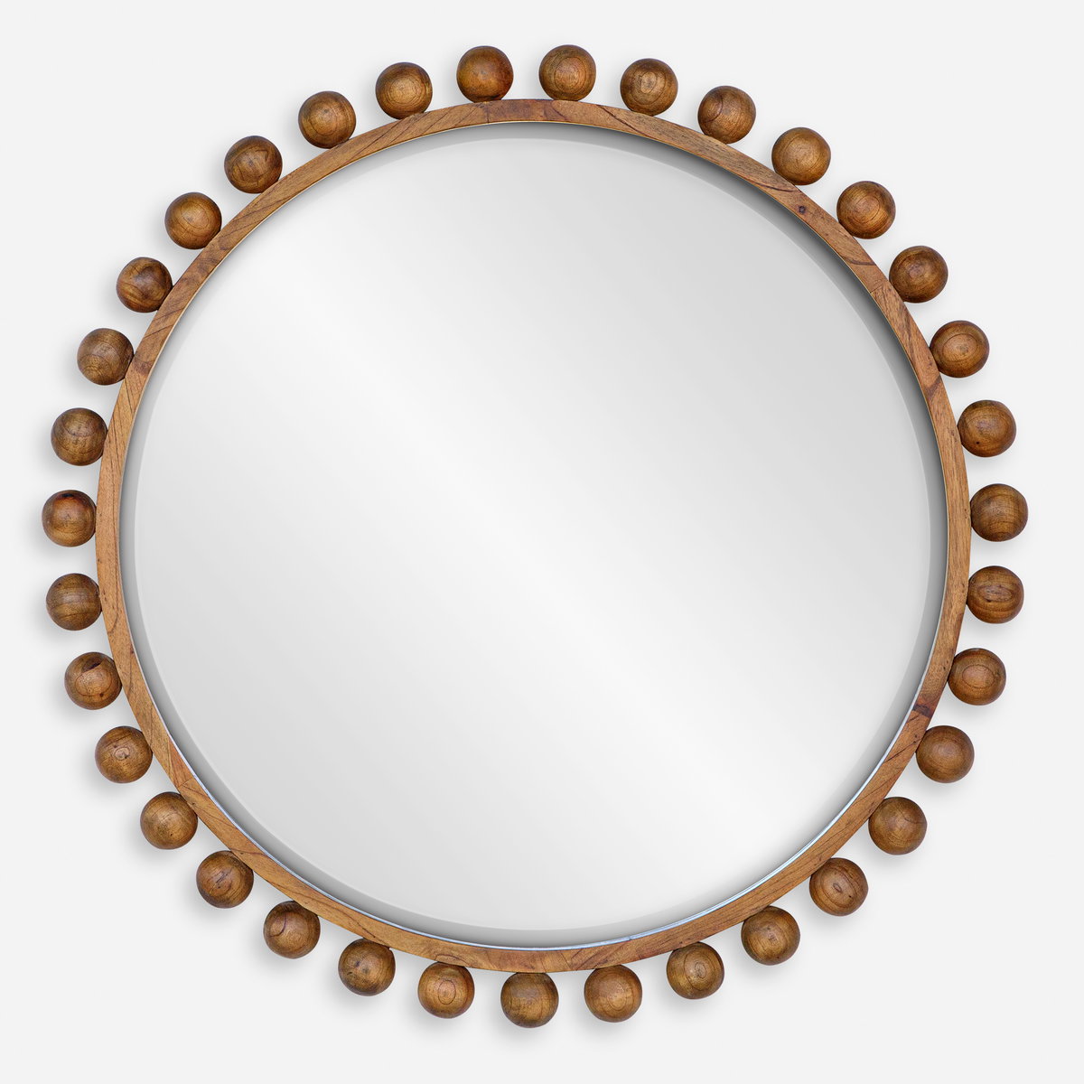 Cyra Wood Beaded Round Mirror, by Uttermost, 3'8" width x 3'8" height x 2.5" depth View 1