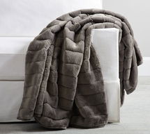 Online Designer Bedroom Faux Fur Channel Throw, 60 x 80", Nickel Channel