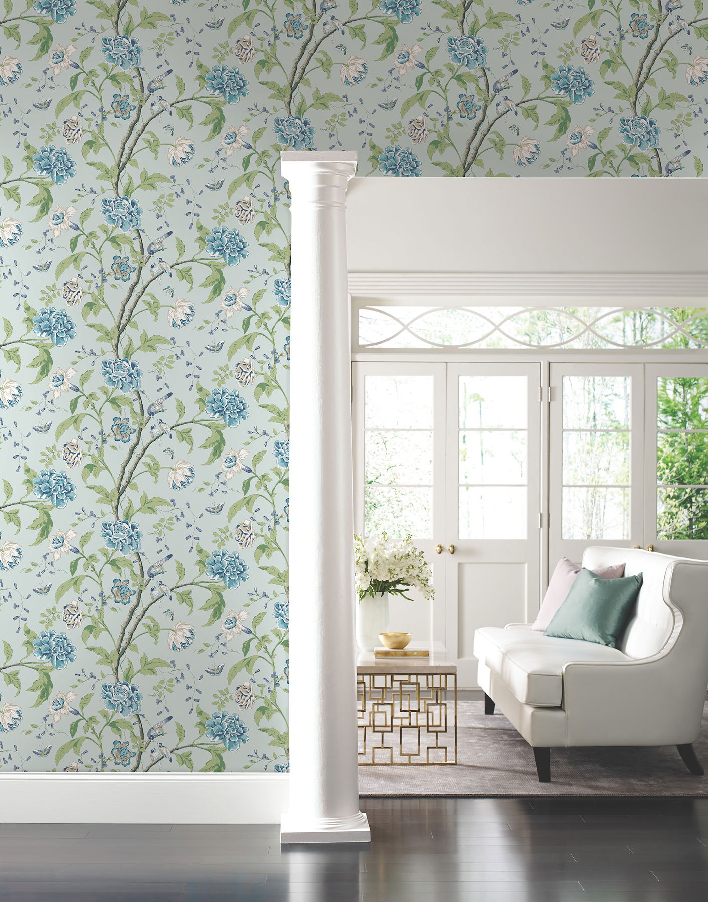 Teahouse Floral Light Blue Wallpaper large image 