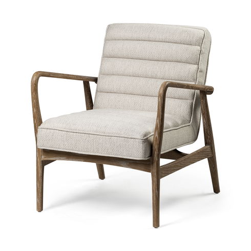 Ajax II Cream Fabric with Brown Wooden Frame Accent Chair