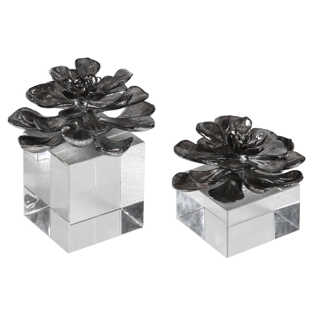 Indian Lotus Metallic Silver Flowers Set/2, Decorative by Uttermost, 6.25" width x 7" height x 6.25" depth View 4