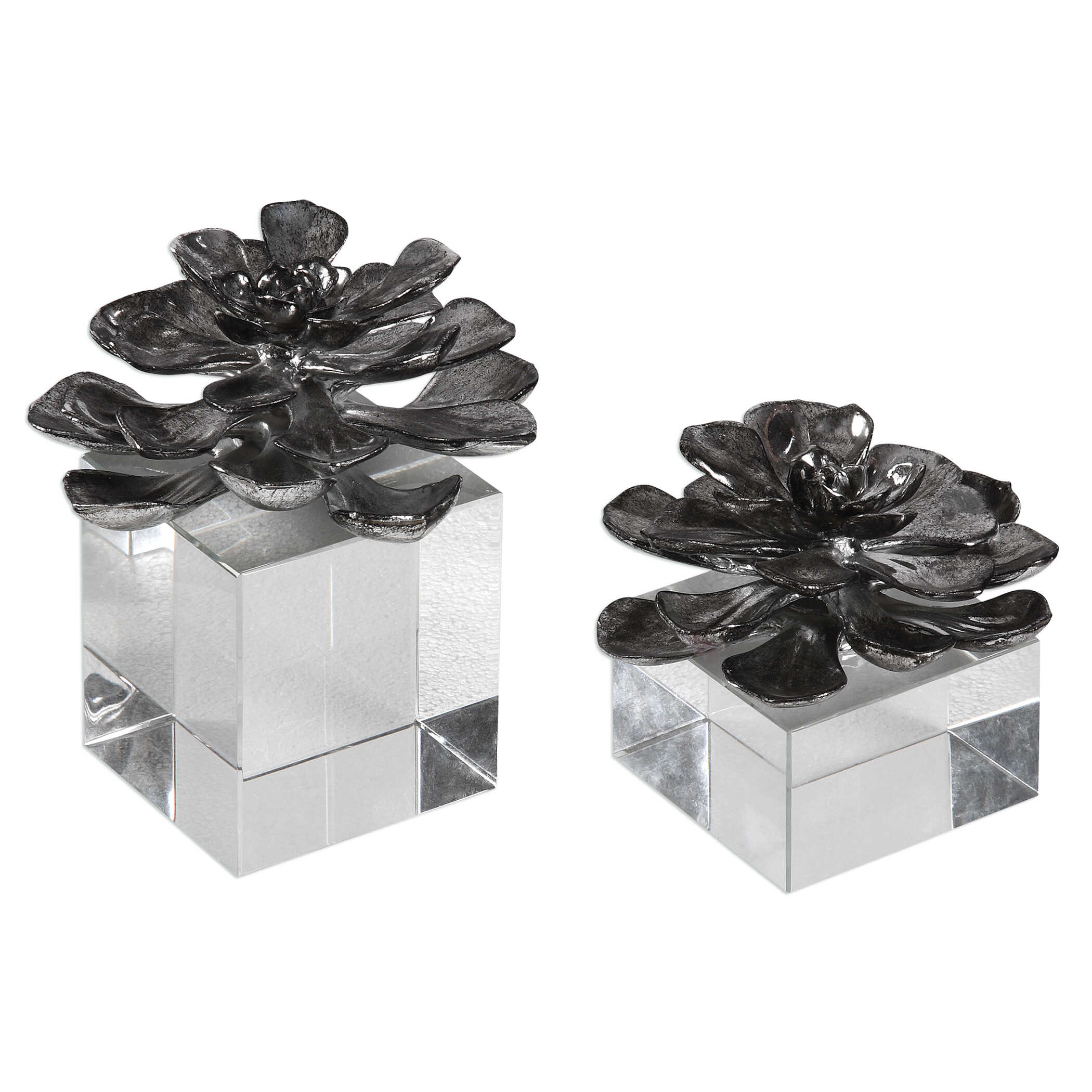 Indian Lotus Metallic Silver Flowers Set/2 large image 