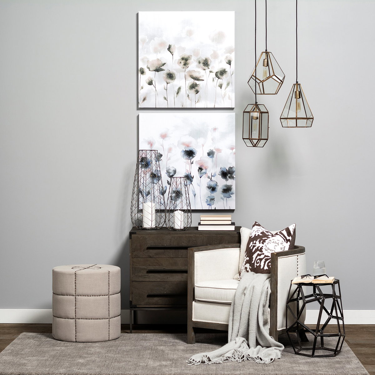 Prima 9.5x12.5 Gold Metal and Glass Pyramid Pendant Light, by Mercana, 9.5" length x 9.5" width x 12.5" height View 2