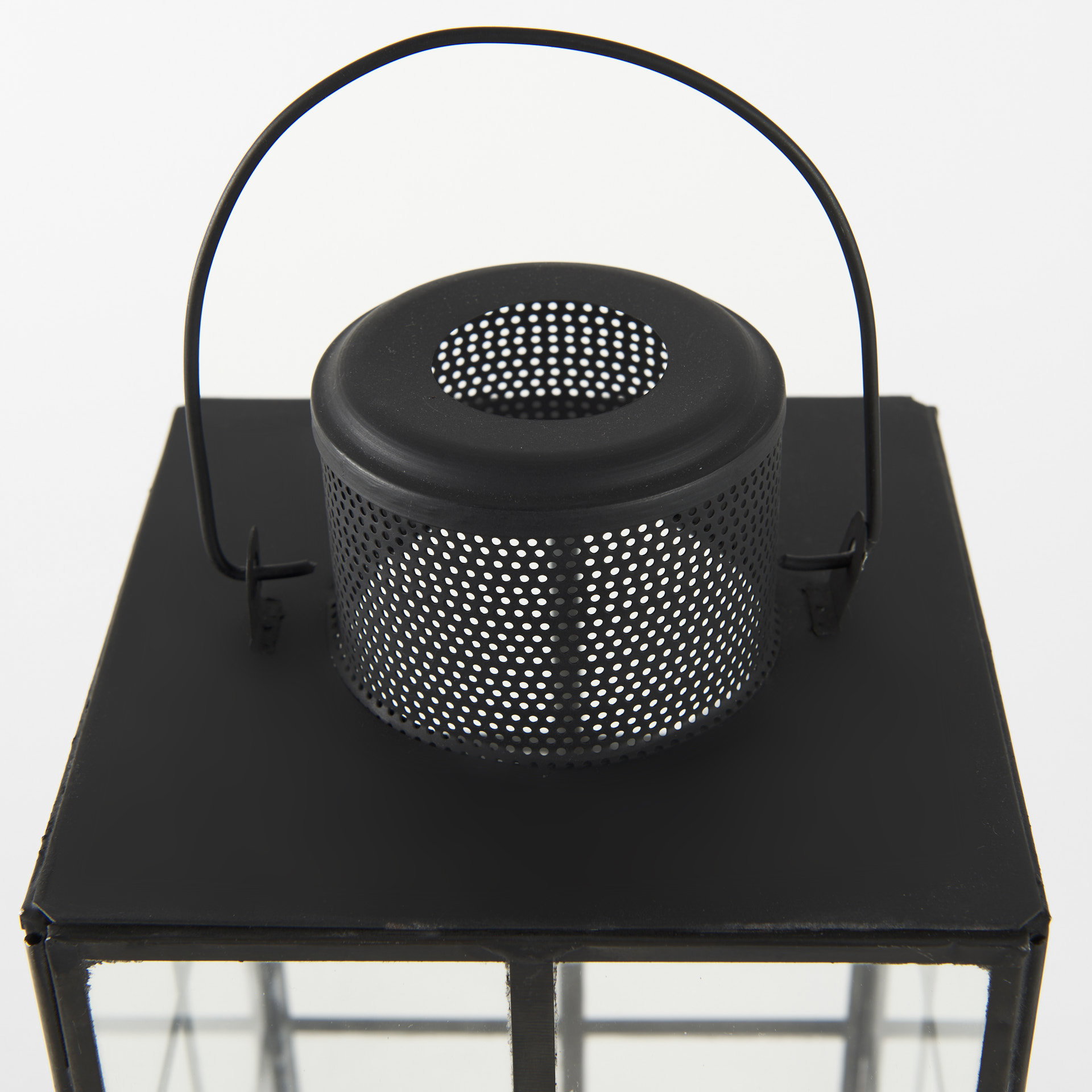 Gamfield  Medium Black Metal and Glass Lantern, Lighting by Mercana, 6.1" length x 6.1" width x 13.39" height View 10