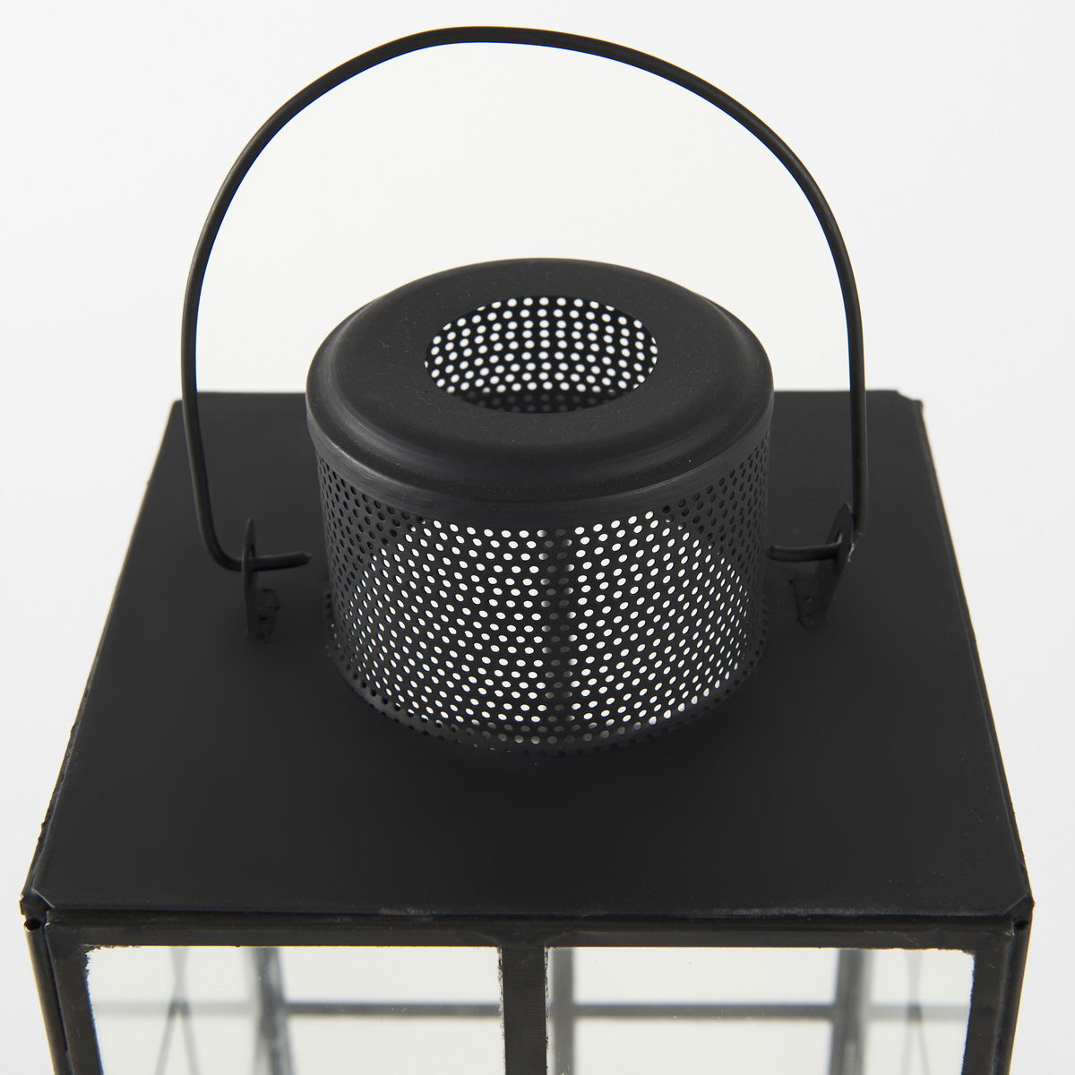 Gamfield  Medium Black Metal and Glass Lantern, Lighting by Mercana, 6.1" length x 6.1" width x 13.39" height View 10