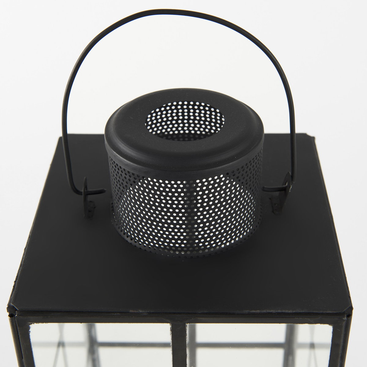 Gamfield  Medium Black Metal and Glass Lantern, Lighting by Mercana, 6.1" length x 6.1" width x 13.39" height View 10