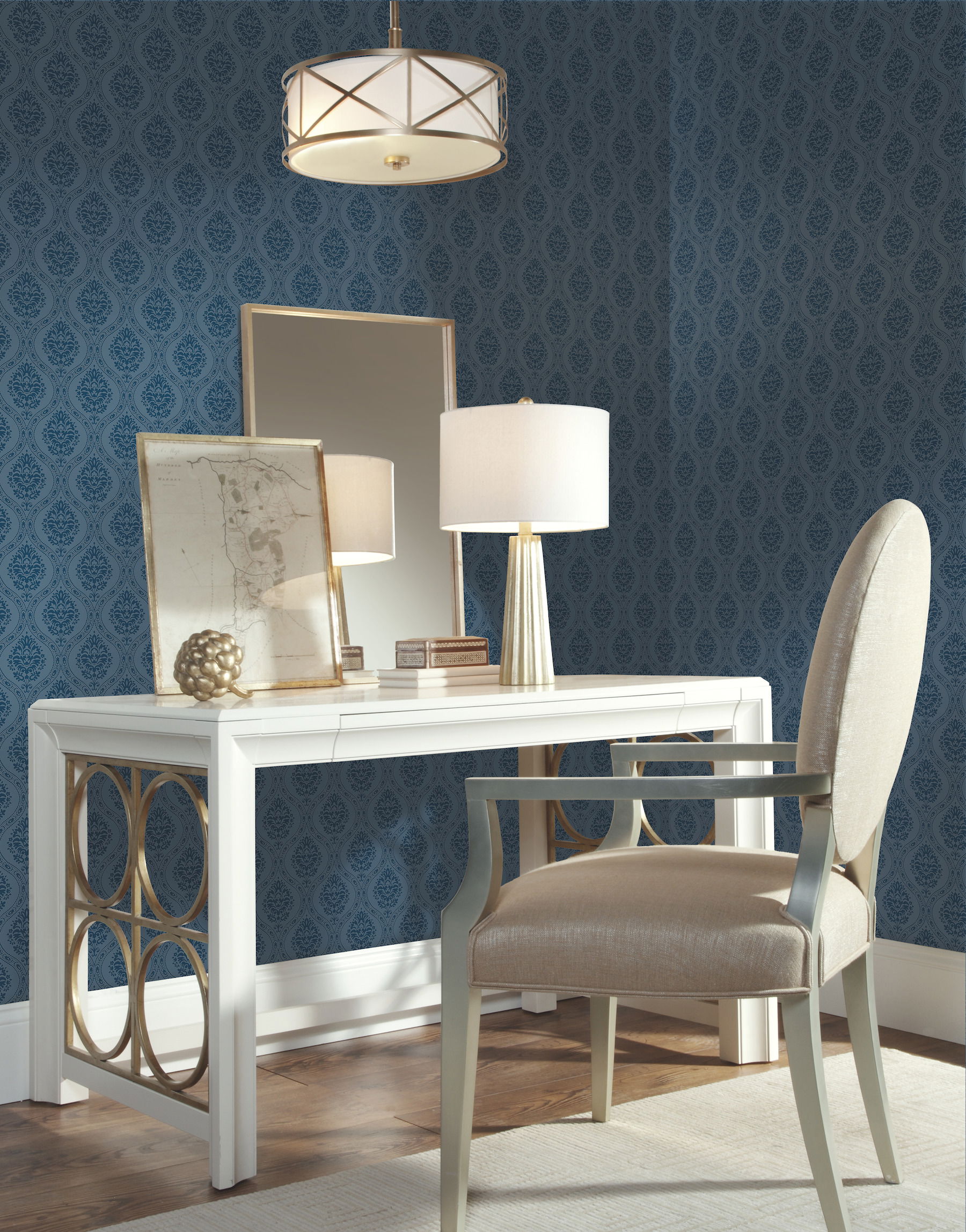 Petite Ogee Navy Wallpaper large image 