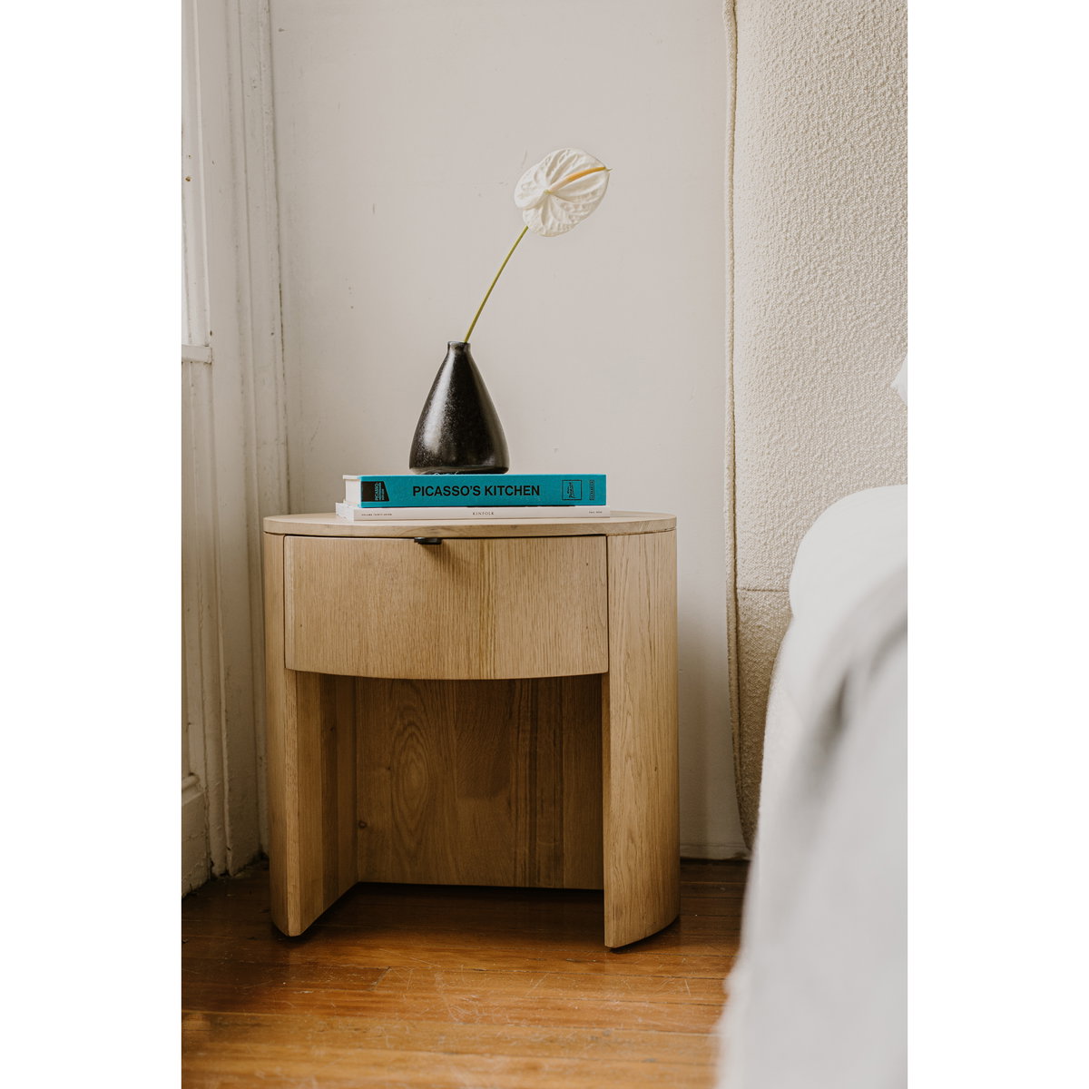 Theo One Drawer Nightstand Natural, by Moe's Home, 19" width x 19" height x 19" depth View 8