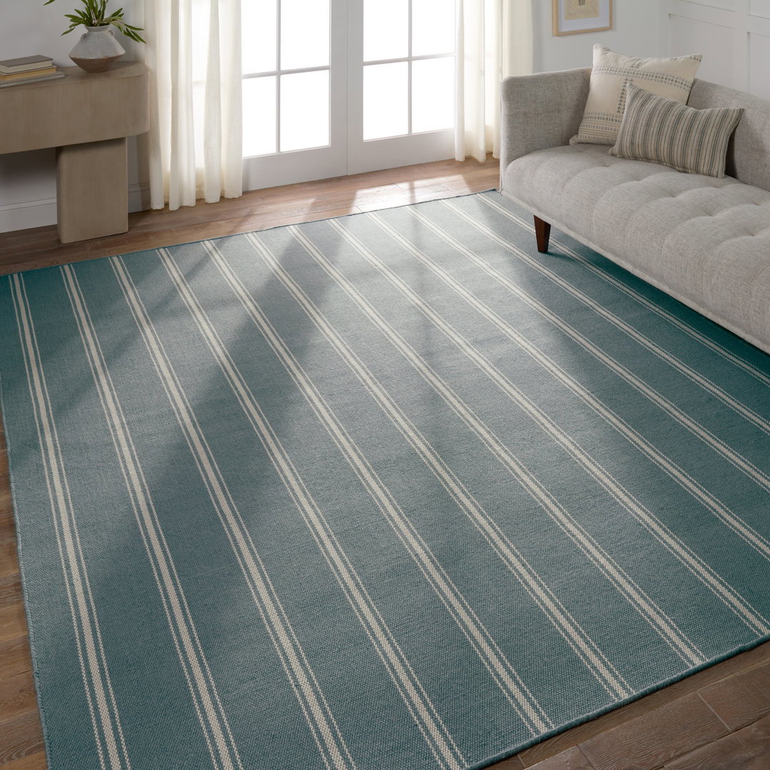 Memento Handmade Indoor/Outdoor Striped Slate/ Ivory, Rug by Jaipur Living, 8' width x 10' height x 0.25" depth View 4