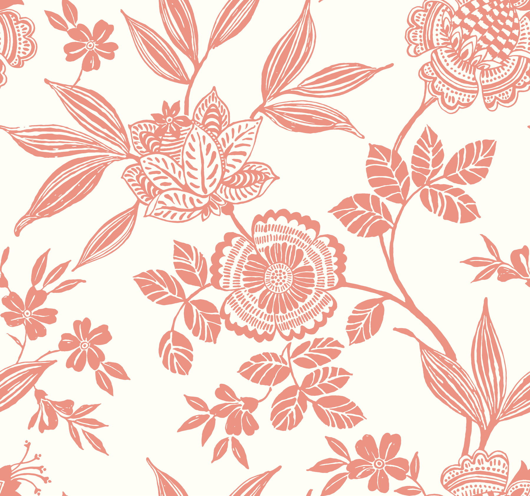 Wood Cut Jacobean Salmon Wallpaper large image 