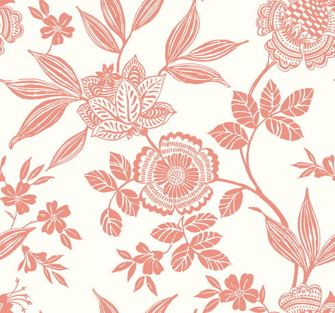 Wood Cut Jacobean Salmon Wallpaper