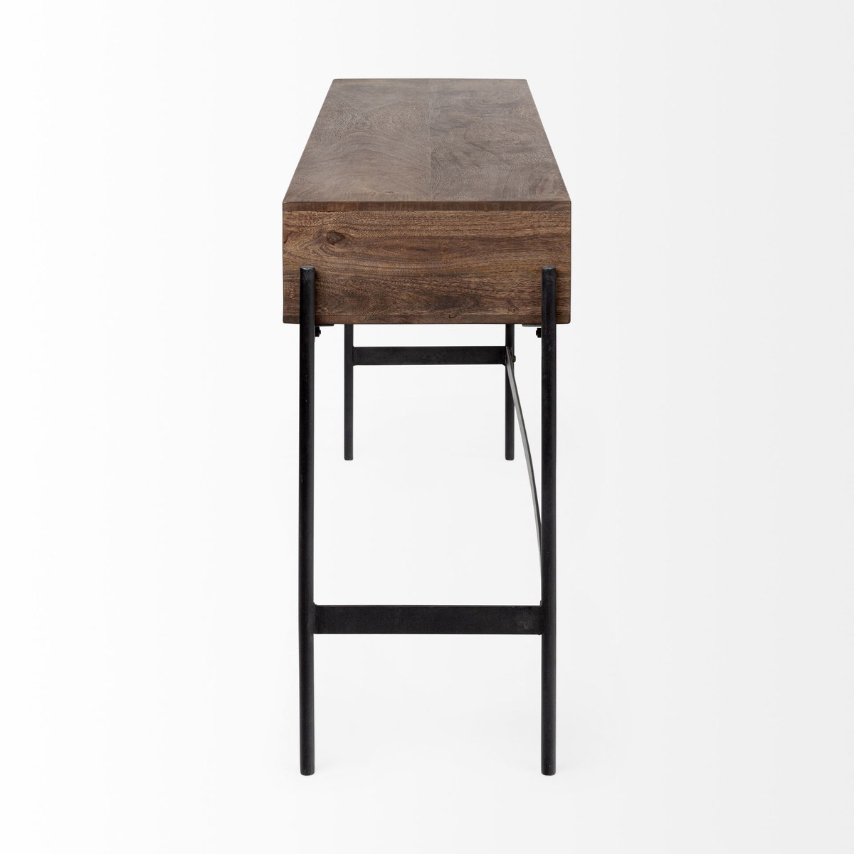 Glenn III 56L x 14W Dark Brown Wood with Black Iron Frame, 4 Drawer Console Table, by Mercana, 55.5" length x 14.5" width x 30" height View 6