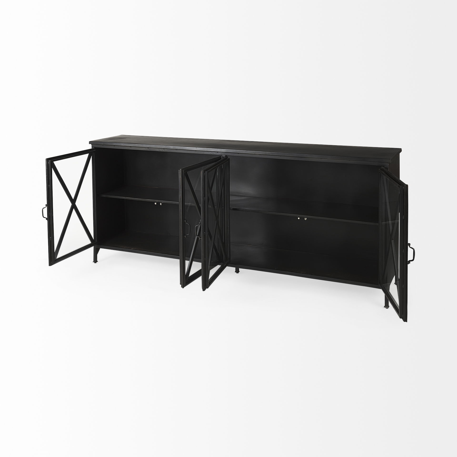 Poppy I 79x16 Black Metal With  Glass Door Sideboard, Sideboards & Buffet by Mercana, 79" length x 16" width x 33" height View 8