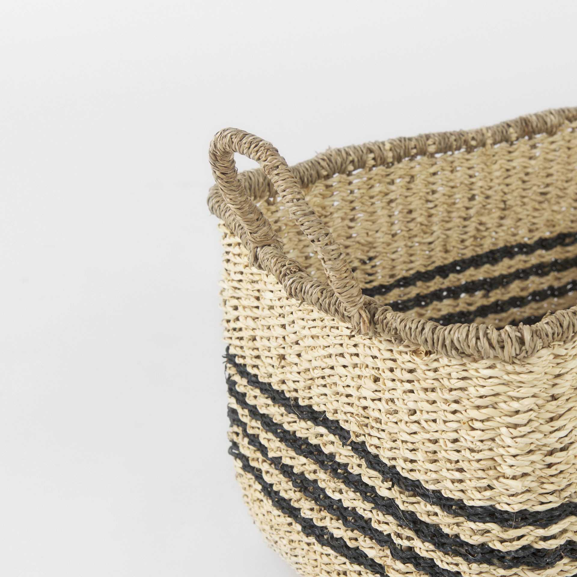 Emma  (Set of 2) Light Brown Seagrass Rectangular Basket with Black Stripes, Bins & Basket by Mercana, 17.32" length x 12.99" width x 11.02" height View 4