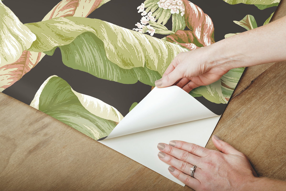 Banana Leaf Black & Green Peel & Stick Wallpaper, by York Wall, 20' length x 2'3" width x 0.02" depth View 6