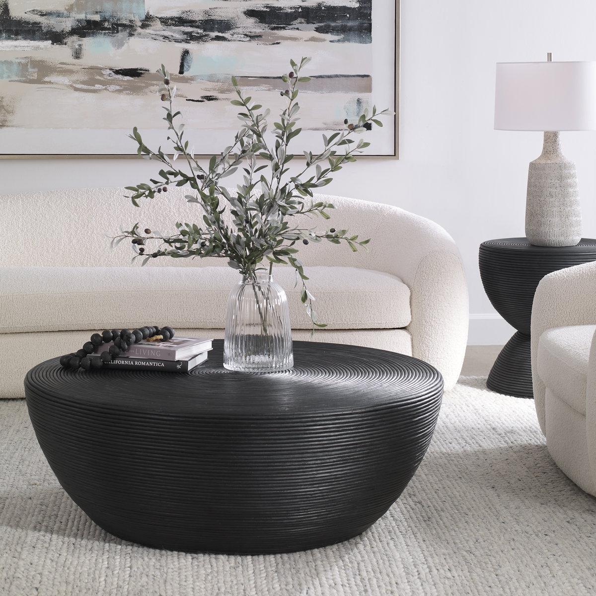 Bongo Black Rattan Coffee Table, by Uttermost, 43.75" width x 16.25" height x 43.75" depth View 2