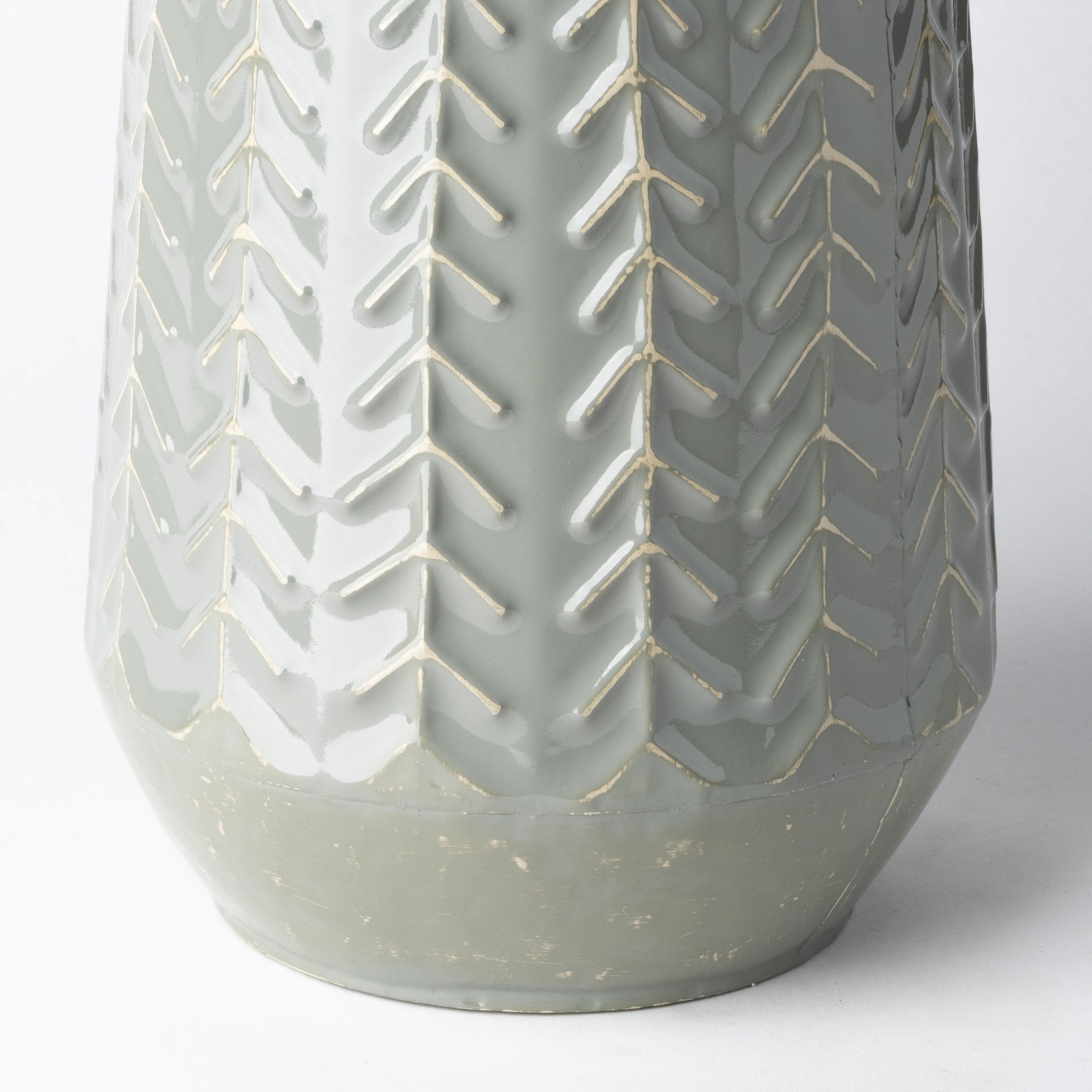 Gemma III Metal Glossy Green/Gray Chevron Vase, by Mercana, 7.09" length x 7.09" width x 11.42" height View 5