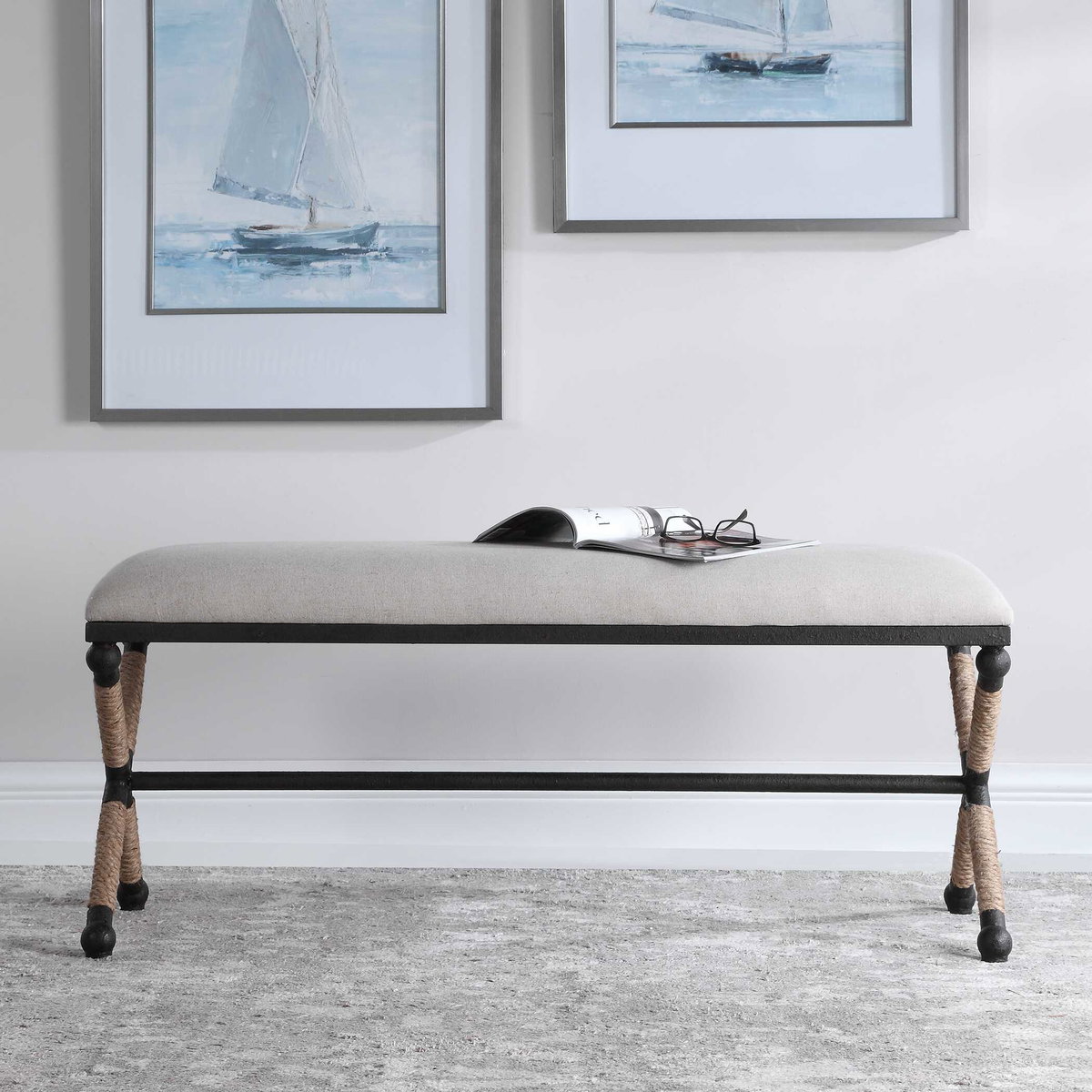 Firth Oatmeal Bench, Benche by Uttermost, 47.75" width x 20.75" height x 16" depth View 4