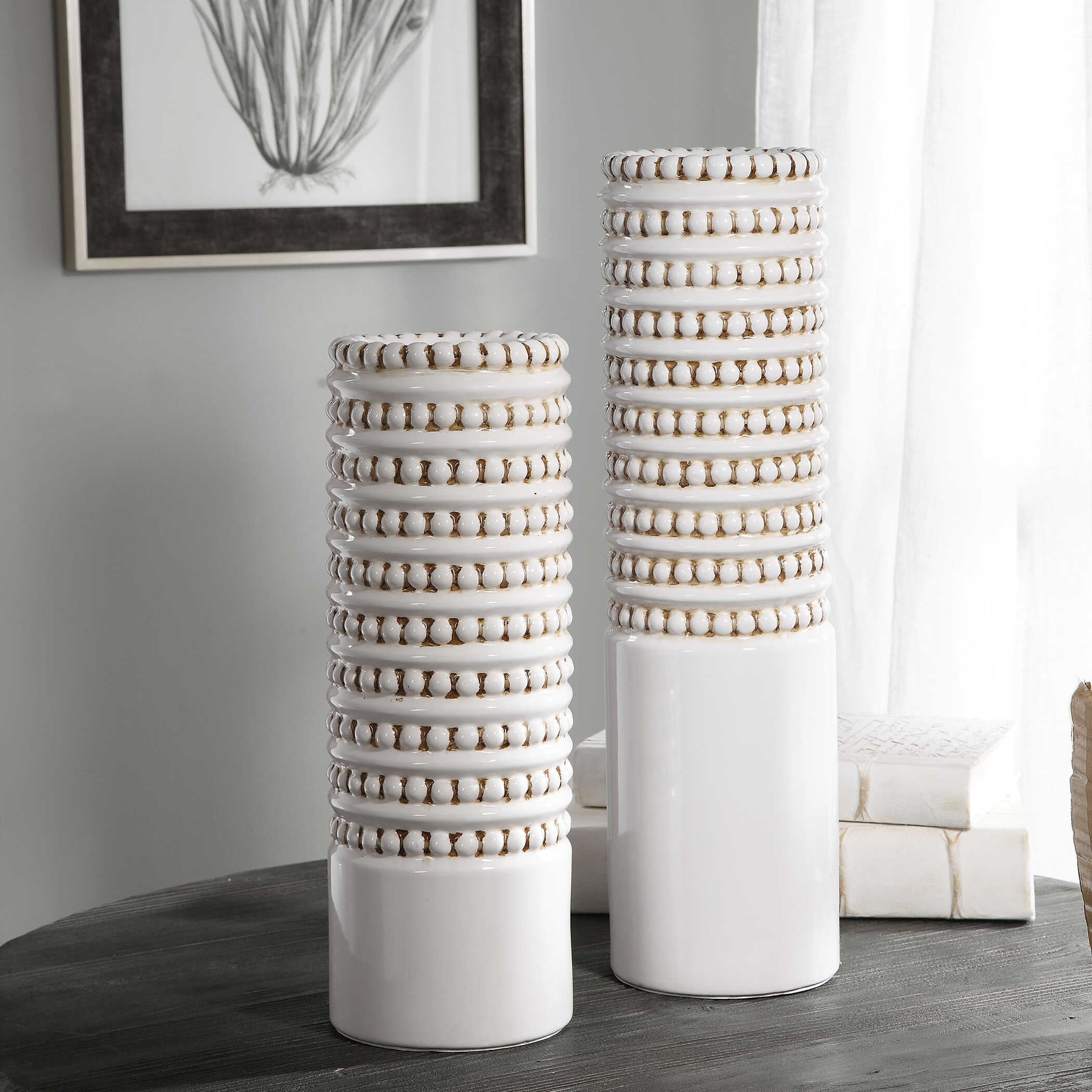 Angelou White Vases Set/2, Decorative by Uttermost, 5" width x 18.25" height x 5" depth View 3