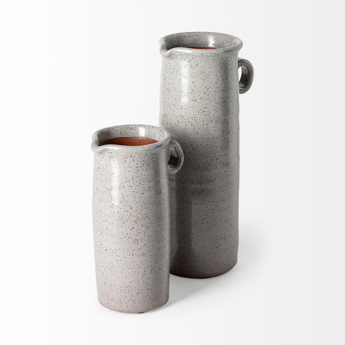 Frieda Large Freckled Gray Ceramic Jug, Decorative Jar by Mercana, 6.1" length x 4.53" width x 12.2" height View 6