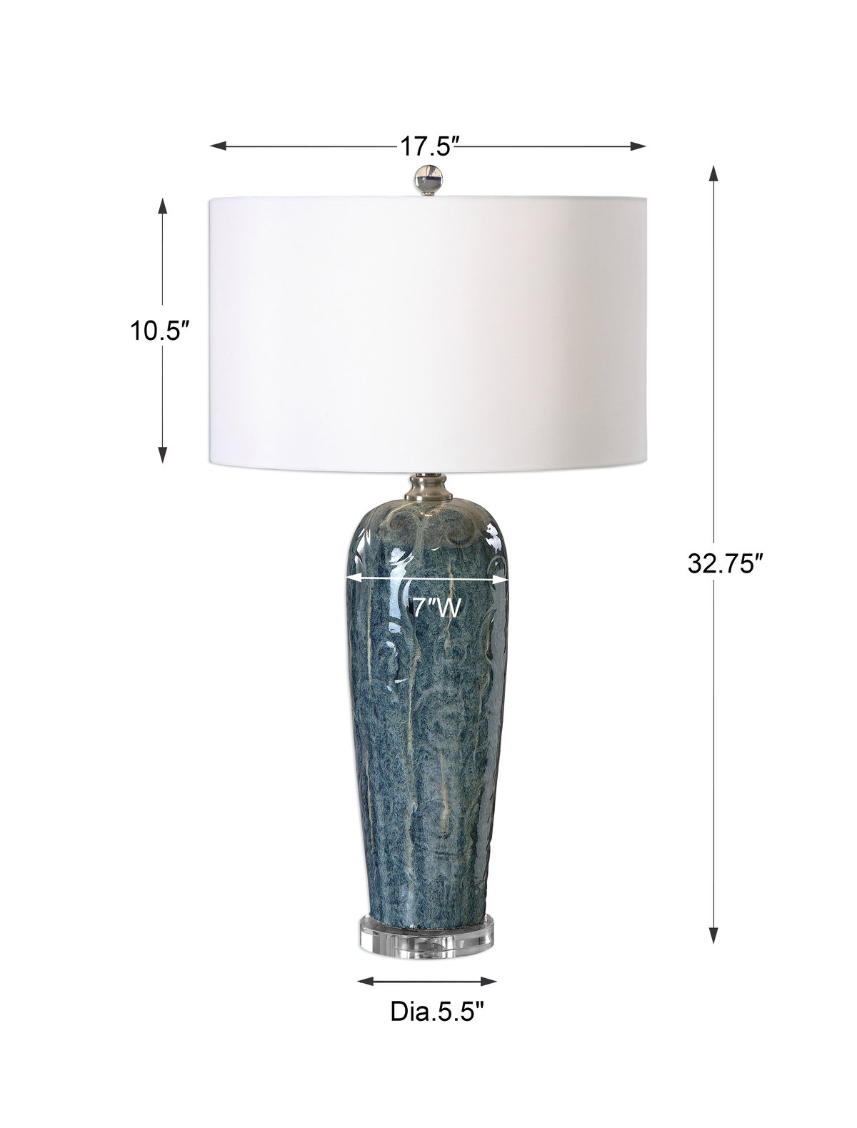 Maira Blue Ceramic Table Lamp, by Uttermost, 17.5" width x 32.75" height x 17.5" depth View 3