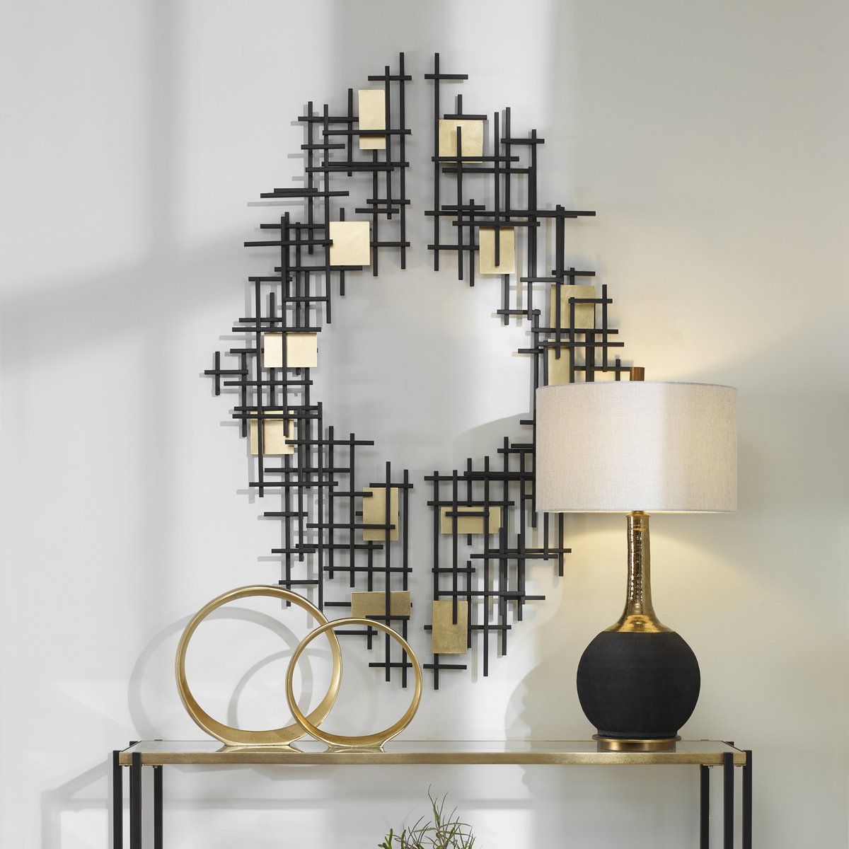 Reflection Metal Grid Wall Decor Set/2, Art by Uttermost, 18.75" width x 57.5" height x 2.37" depth View 2