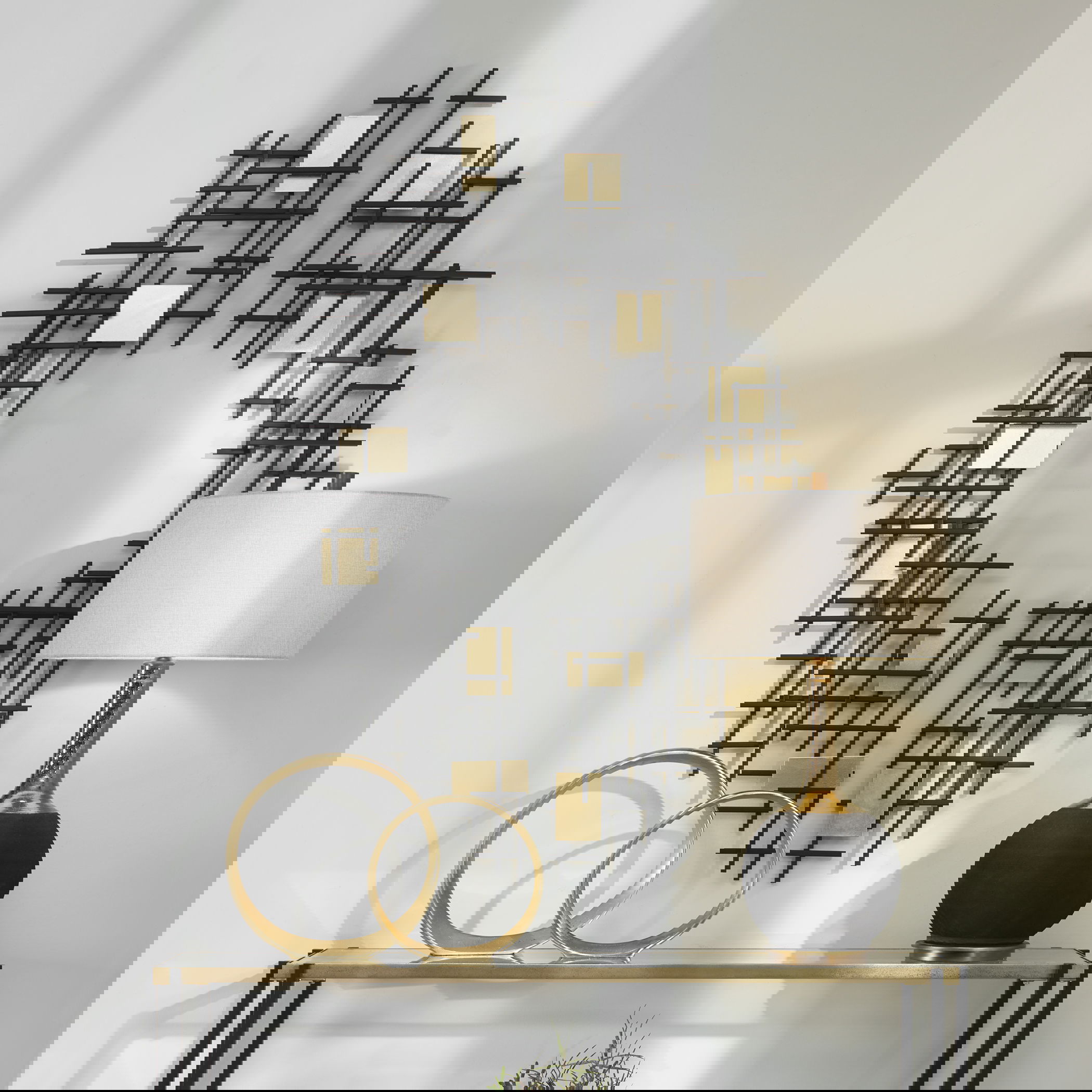 Reflection Metal Grid Wall Decor Set/2, Sculptural Wall Art by Uttermost, 18.75" width x 57.5" height x 2.37" depth View 2