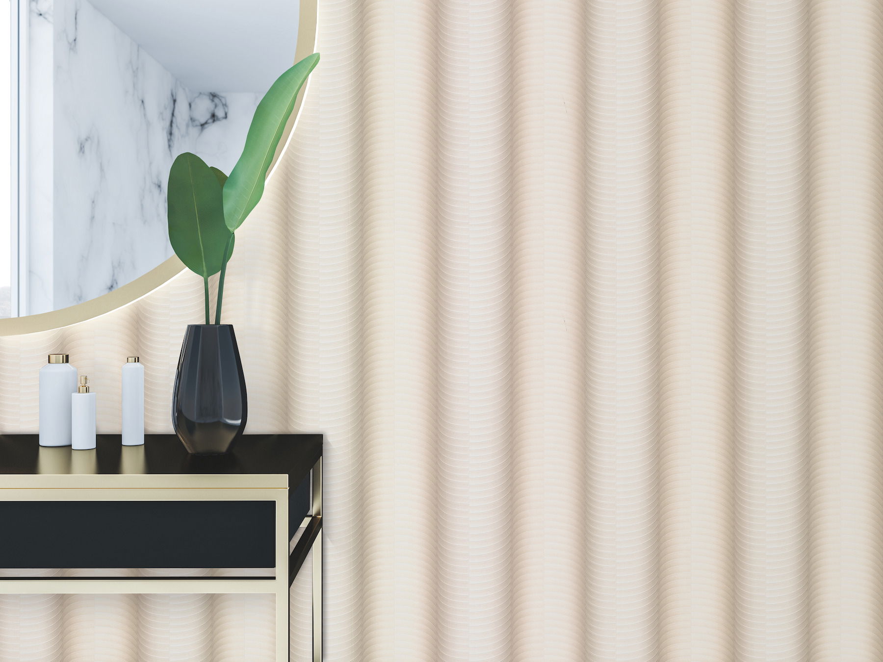 Ebb & Flow Beige Metallic Wallpaper, by York Wall, 34'6" length x 2'3.56" width x 0.02" depth View 3