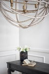 Ava White (34'D) Gold Metal and White Wood Beaded Six Bulb Chandelier thumbnail 3