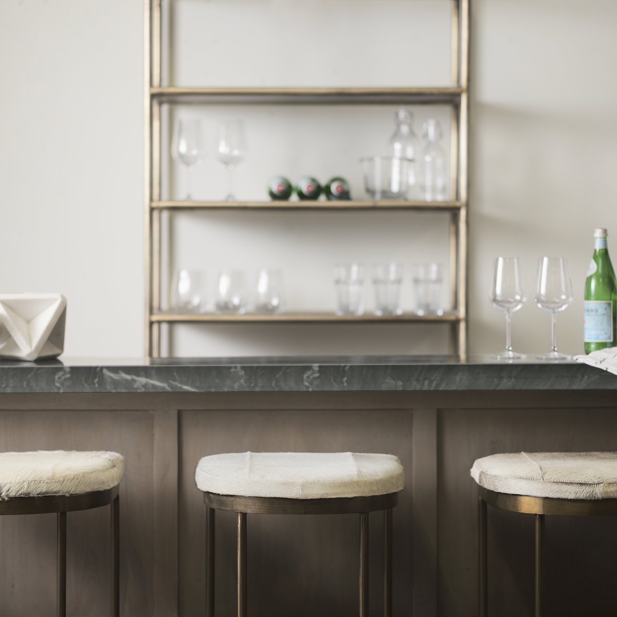 Millie Backless 30in Seat Bar Stool | Gray Hair-On-Hide with Gold Metal, Counter & Bar Stool by Mercana, 16.75" length x 17.75" width x 30" height View 2