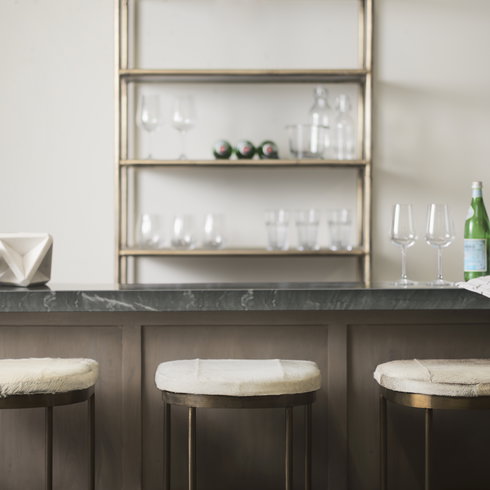 Millie Backless 30in Seat Bar Stool | Gray Hair-On-Hide with Gold Metal