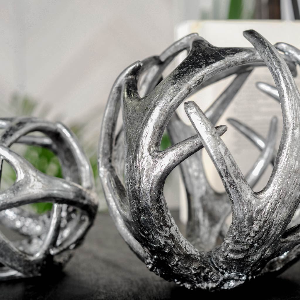 Ramus IV (Large) 7L x 7W Silver Antler Shaped Decorative Orb Ball, Decorative Object by Mercana, 7" length x 7" width x 7" height View 2