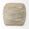 Aalia  Beige Leather and Jute Pouf, Ottoman by Mercana, 16" length x 16" width x 16" height thumbnail 2