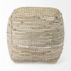 Aalia  Beige Leather and Jute Pouf, Ottoman by Mercana, 16" length x 16" width x 16" height thumbnail 4