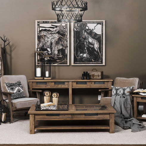 Harrelson III 72L x 18W Brown Wood 4 Drawer Console Table