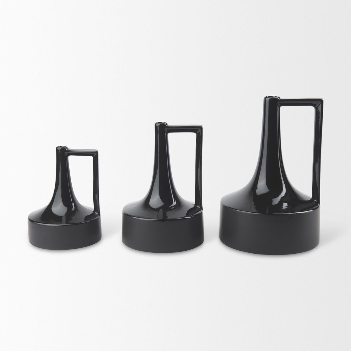 Burton 8.3H Small Glossy and Matte Black Ceramic Jug Vase, Decorative Jar by Mercana, 6.1" length x 6.1" width x 8.27" height View 6