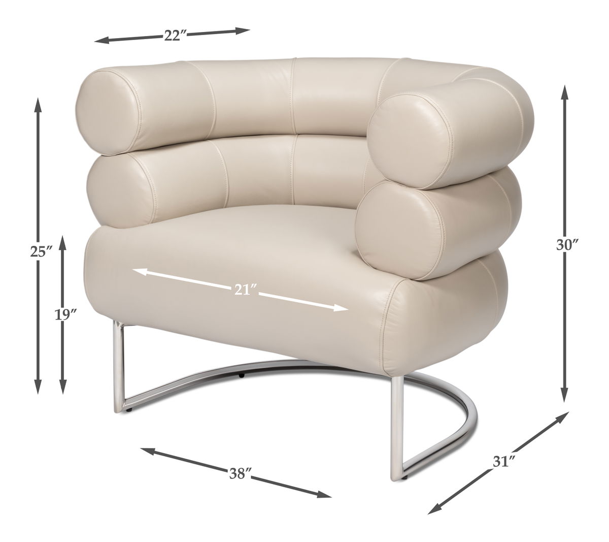Rondo Occasional Leather Chair White, by Sarreid, 2'7" length x 3'2" width x 2'6" height View 15