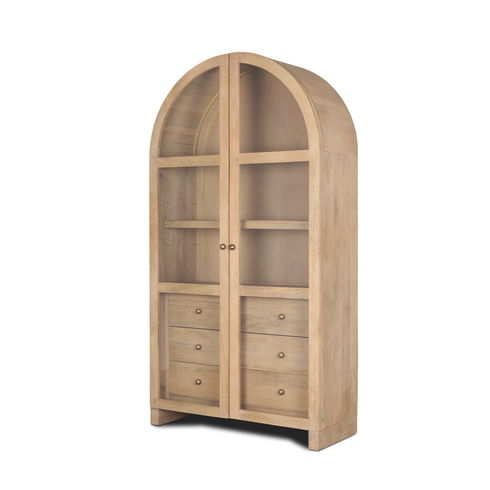Suri Light Brown Wood with Glass Doors Arched Curio Cabinet