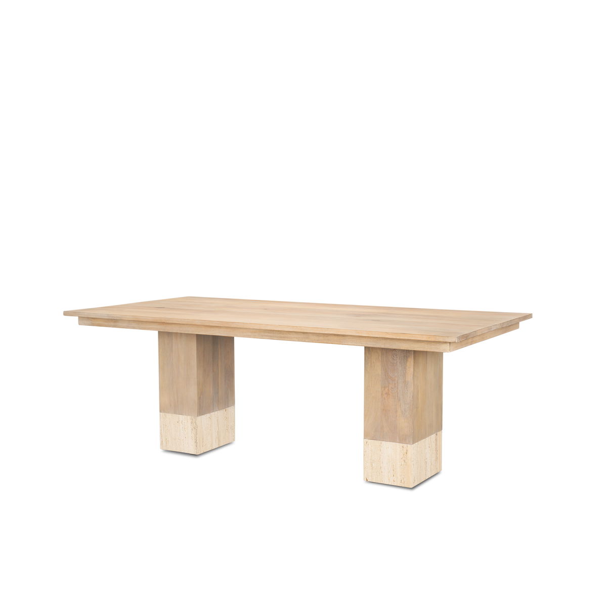 Shivon 84'L x 42'W Rectangular Dining Table | Light Brown Wood & Travertine | Seats 8, by Mercana, 84" length x 42" width x 30" height View 1
