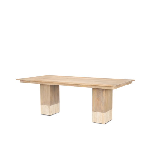 Shivon 84"L x 42"W Rectangular Dining Table | Light Brown Wood & Travertine | Seats 8