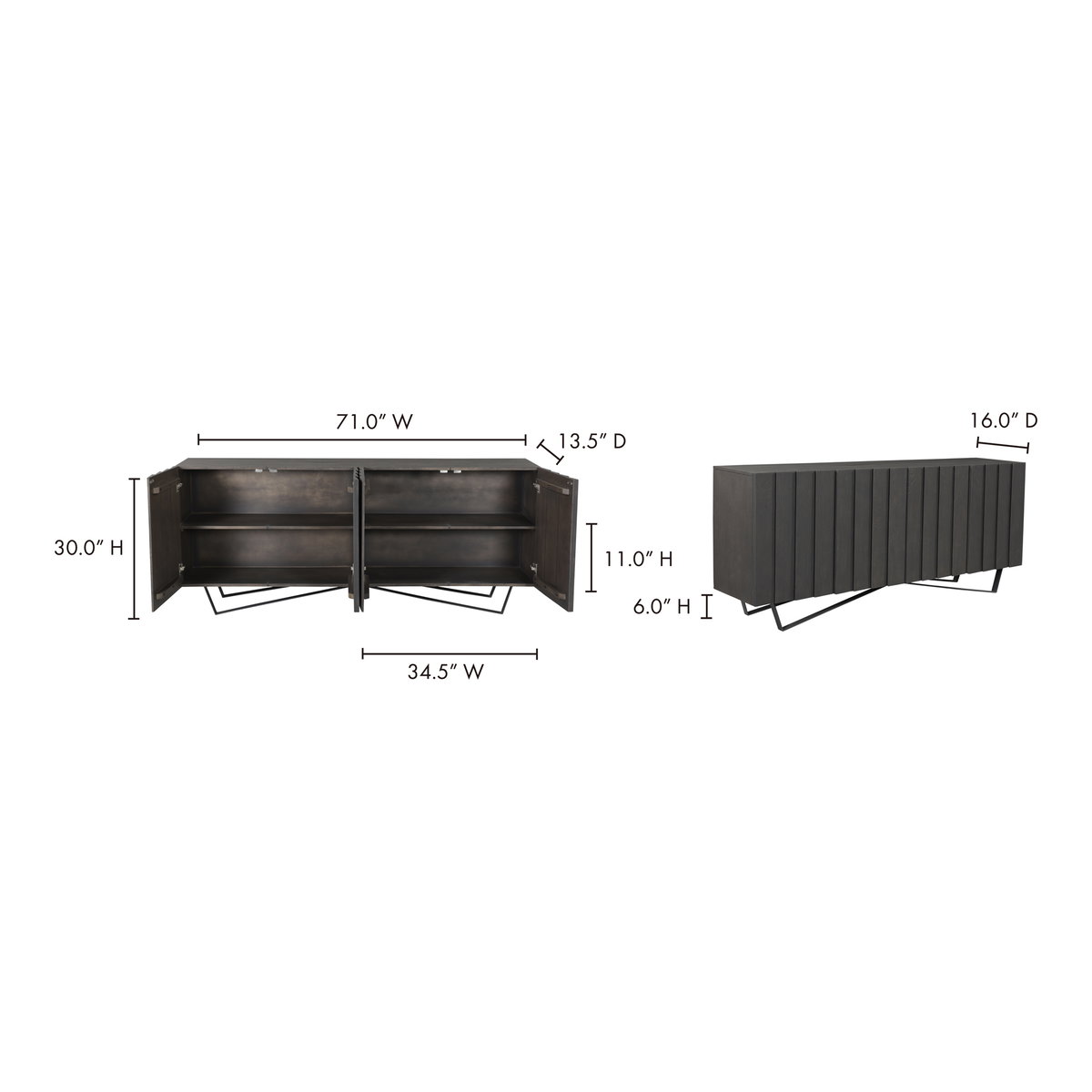 Brolio Sideboard Charcoal, Cabinets & Sideboard by Moe's Home, 71" width x 30" height x 16" depth View 14