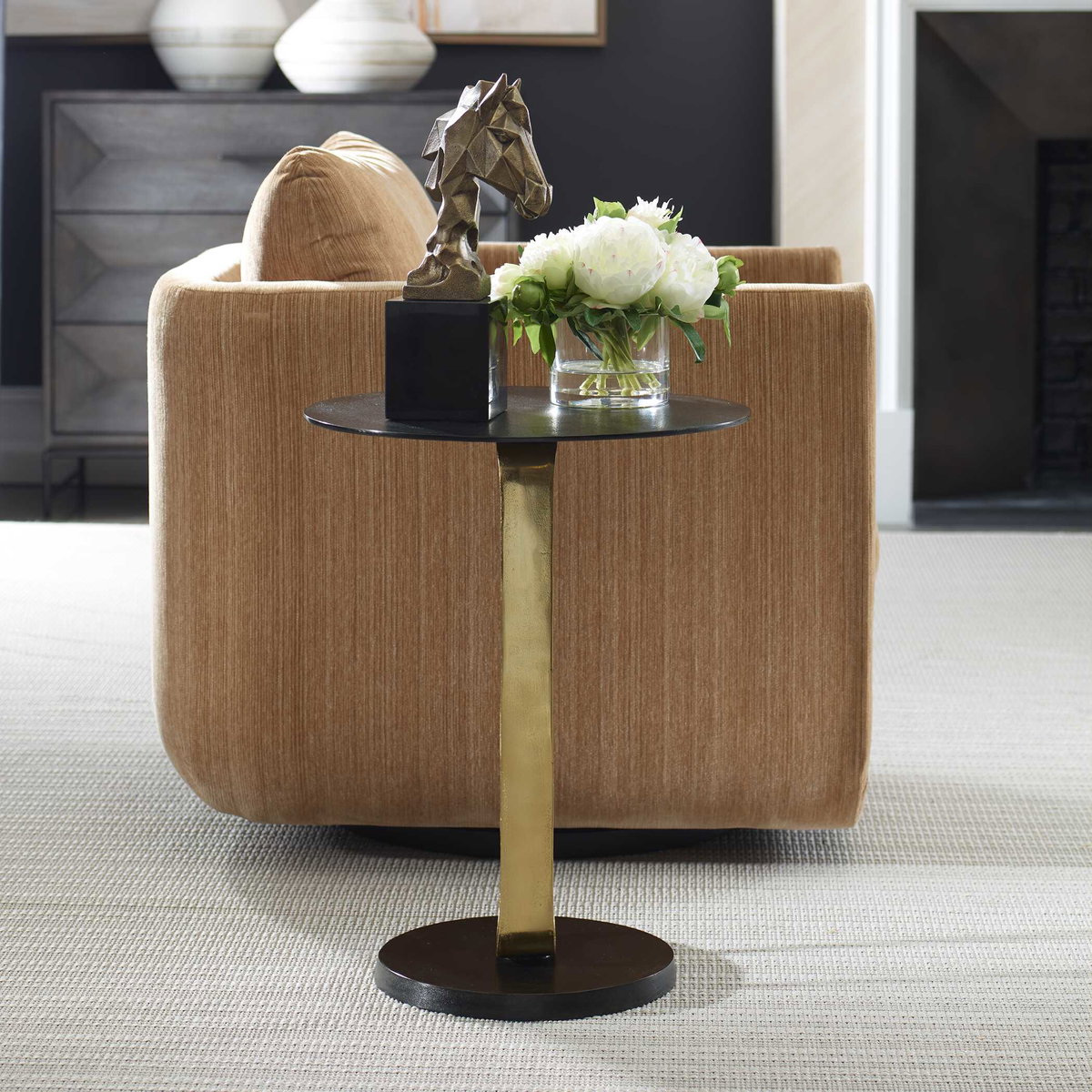 Aperture Brass Accent Table, Side & End Table by Uttermost, 17.3" width x 23" height x 17.3" depth View 4