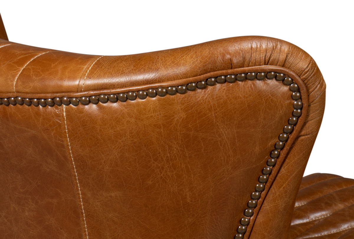 Bugatti Leather Swivel Chair  Cuba Brown, by Sarreid, 2'5" length x 2'8" width x 2'9" height View 3